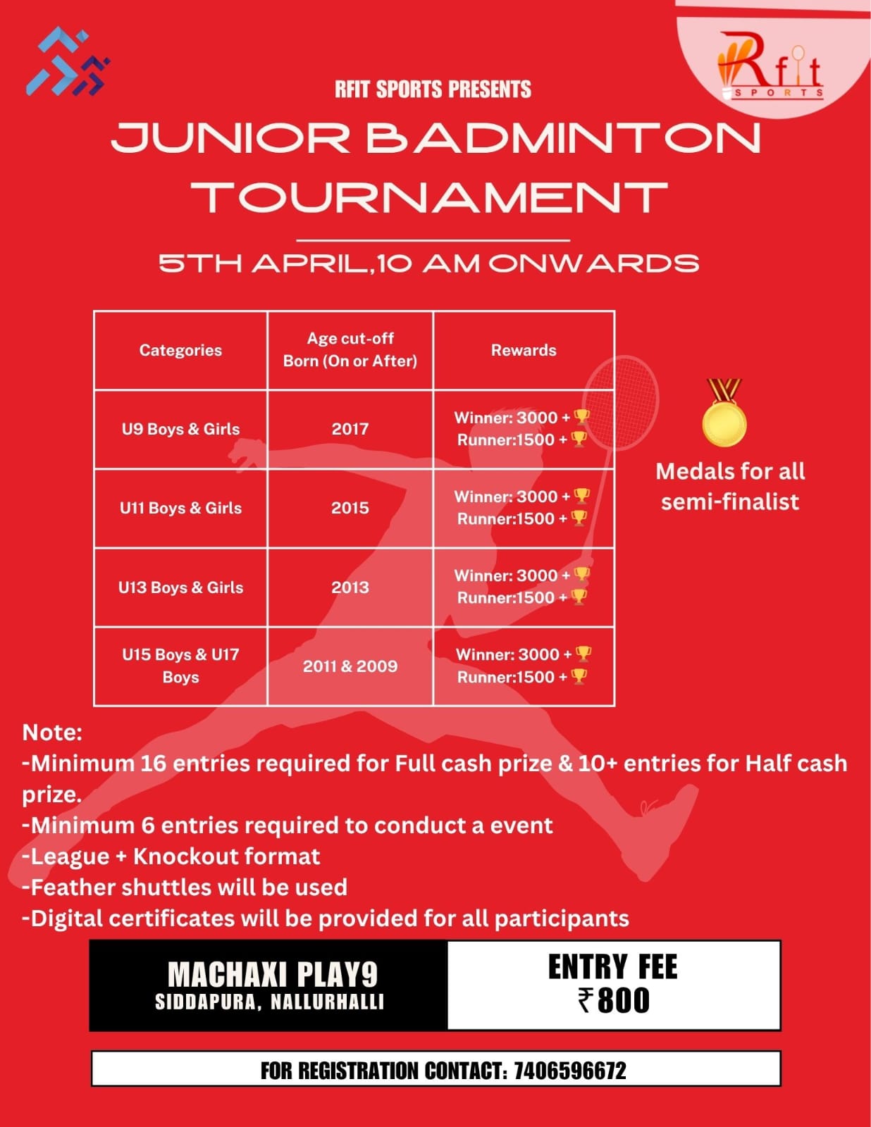 R-FIT Sports presents  Junior Badminton Tournament